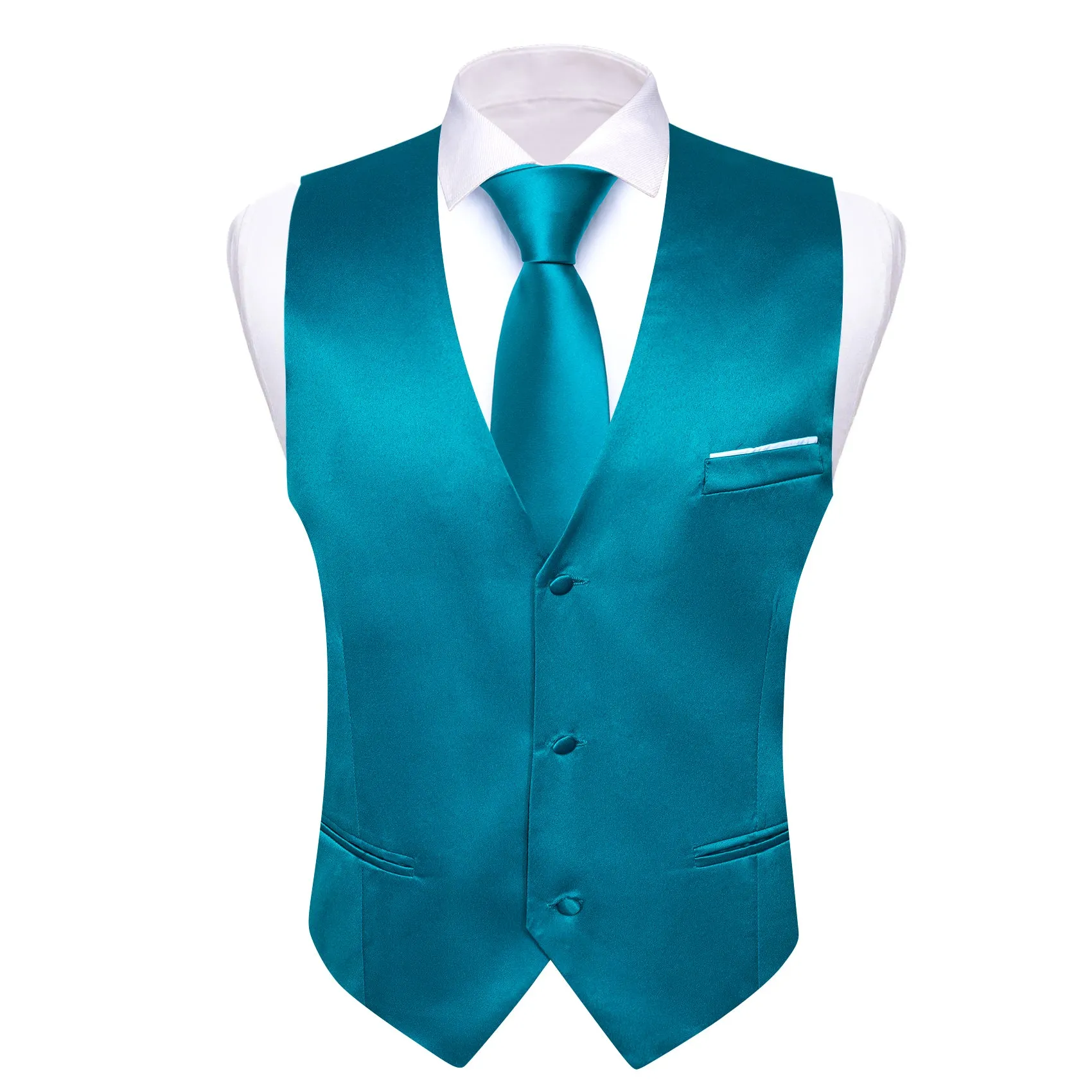 Barry. Wang Teal Suit Vests V-Neck Casual Vest Dress for Men Formal Tuxedo sold by Barrywang product image thumbnail 3
