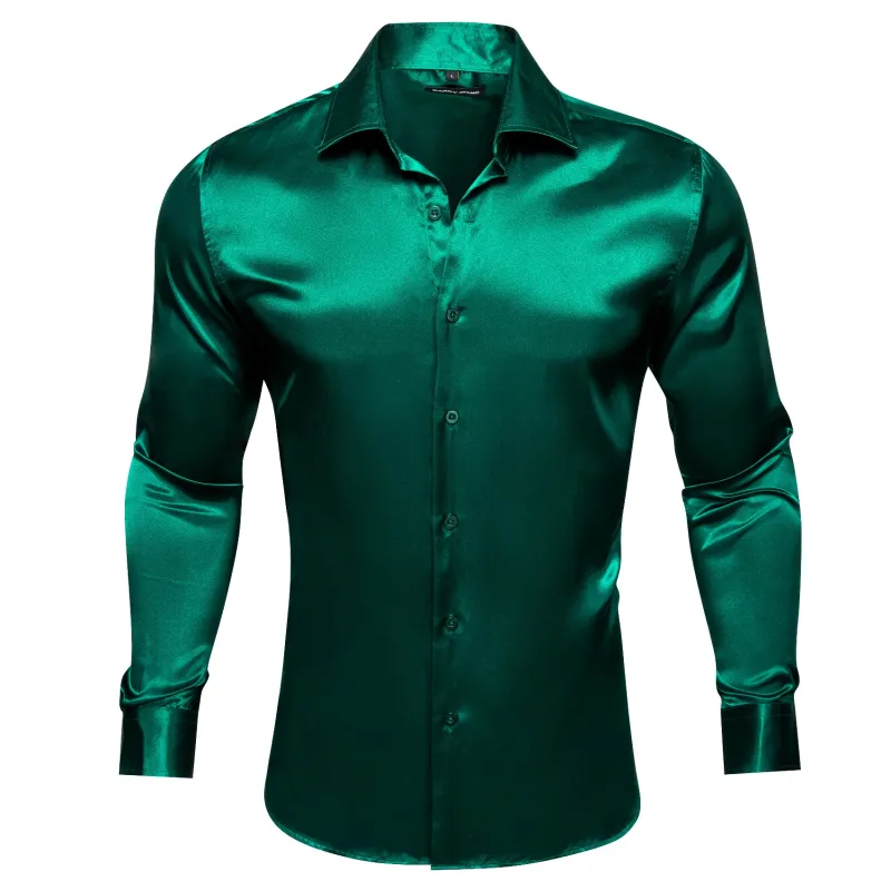 Barry. Wang Hunter Green Satin Mens Dress Shirts Long Sleeve Solid Formal Shirt sold by Barrywang