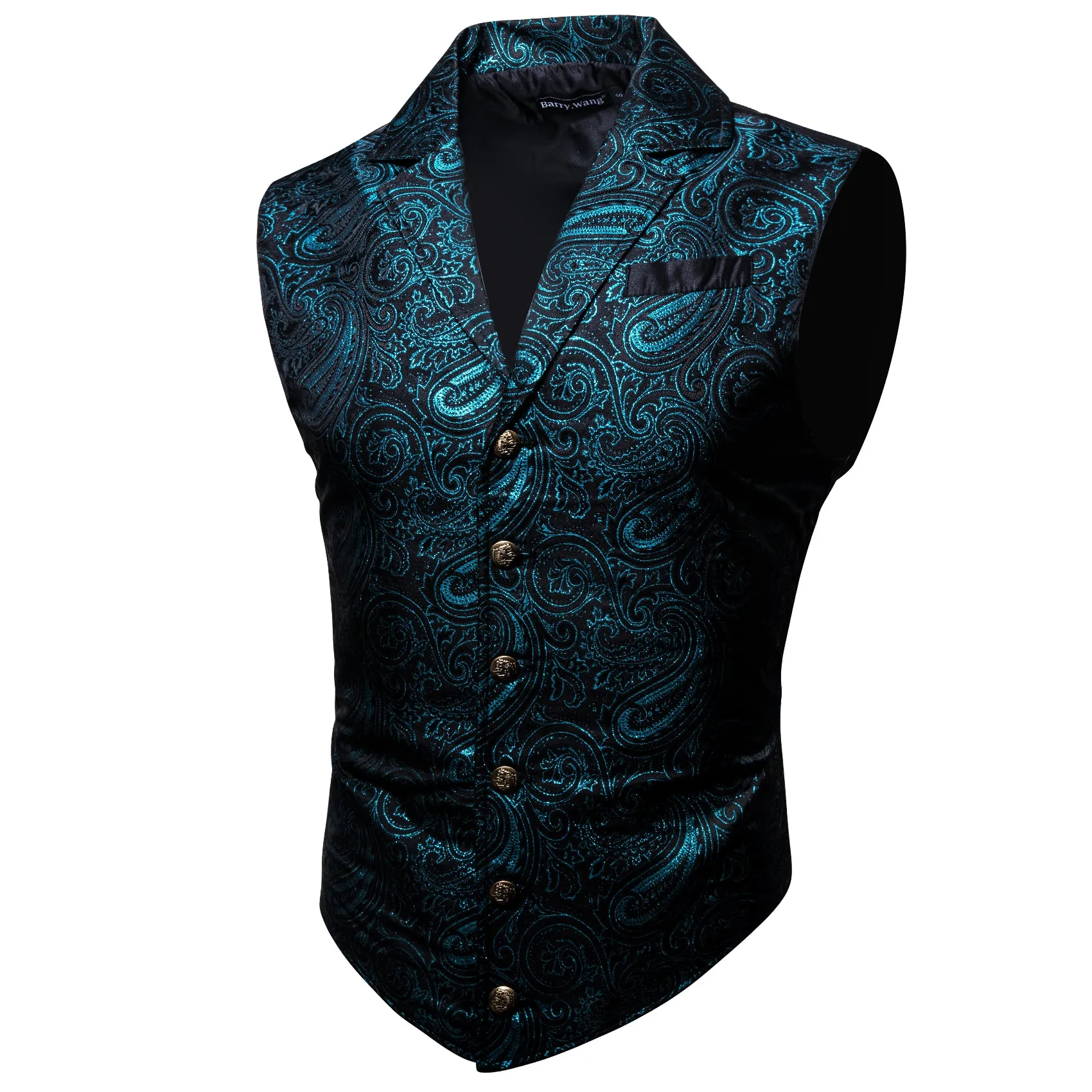 Barry. Wang Mens Teal Blue Victorian Vest Paisley Cowboy Tailored Collar Waistcoat sold by Barrywang product image thumbnail 2