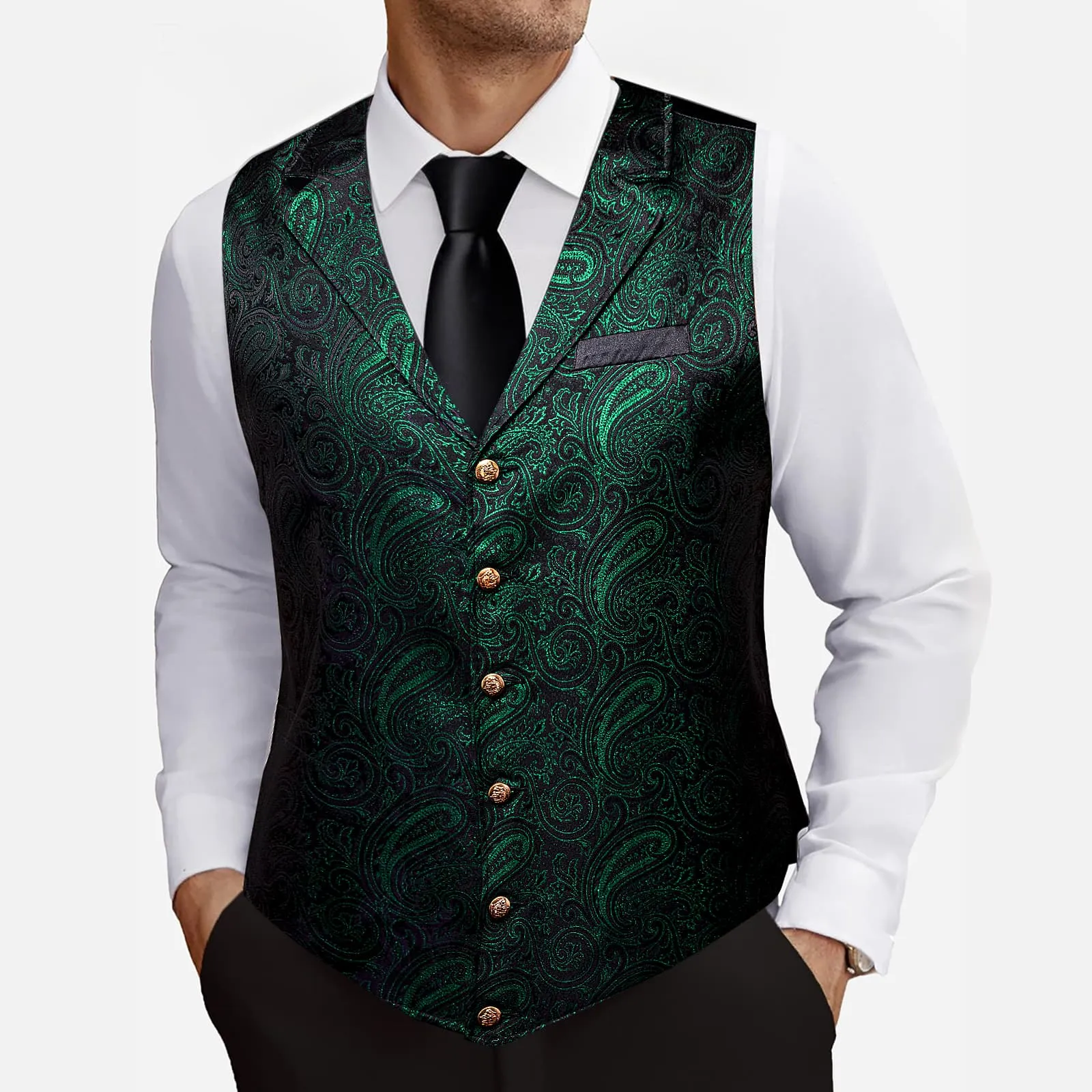 Barry. Wang Mens Hunter Green Victorian Vest Paisley Tailored Collar Waistcoat sold by Barrywang