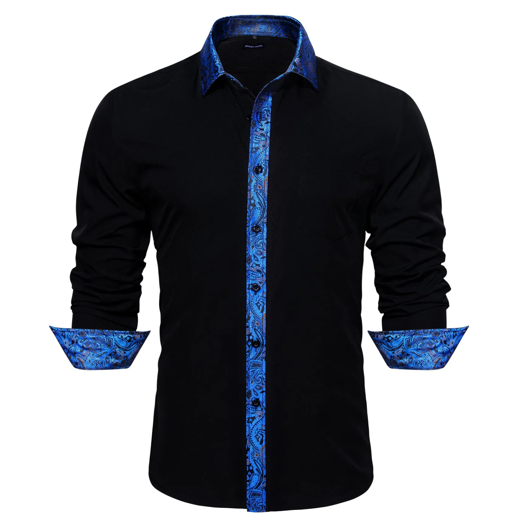 Barry. Wang Black Royal Blue Splicing Shirt Formal Long Sleeve Button Down Shirt sold by Barrywang product image thumbnail 2
