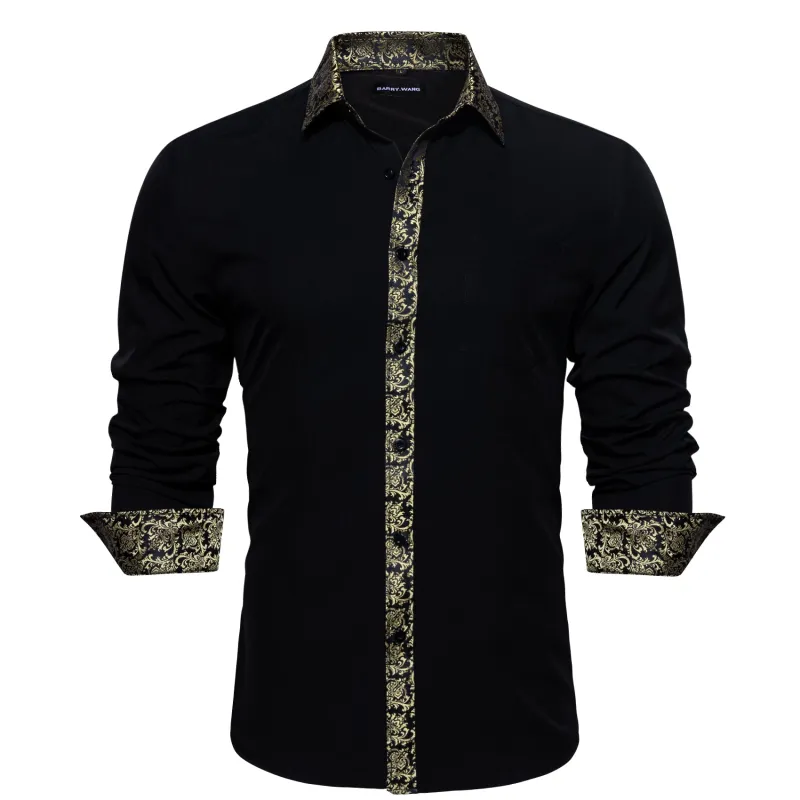 Barry. Wang Mens Black Khaki Splicing Shirt Long Sleeve Formal Shirt for Wedding sold by Barrywang