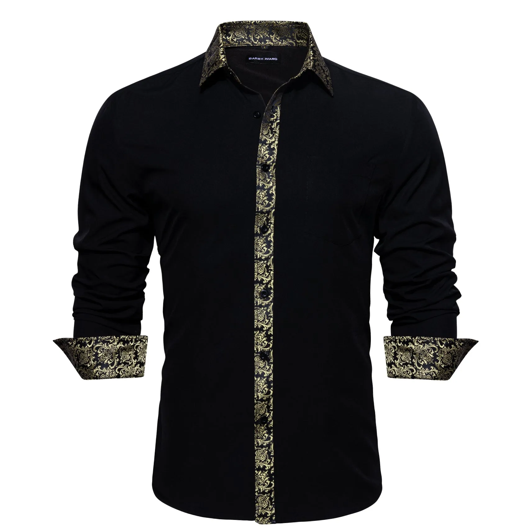 Barry. Wang Mens Black Khaki Splicing Shirt Long Sleeve Formal Shirt for Wedding sold by Barrywang