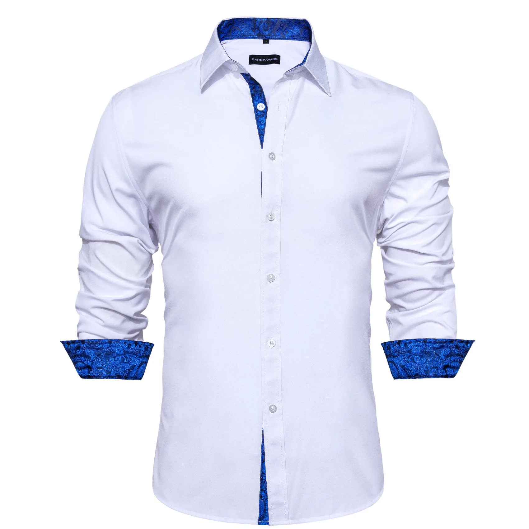 Barry. Wang Mens White Royal Blue Splicing Shirt Long Sleeve Formal Shirt for Wedding sold by Barrywang