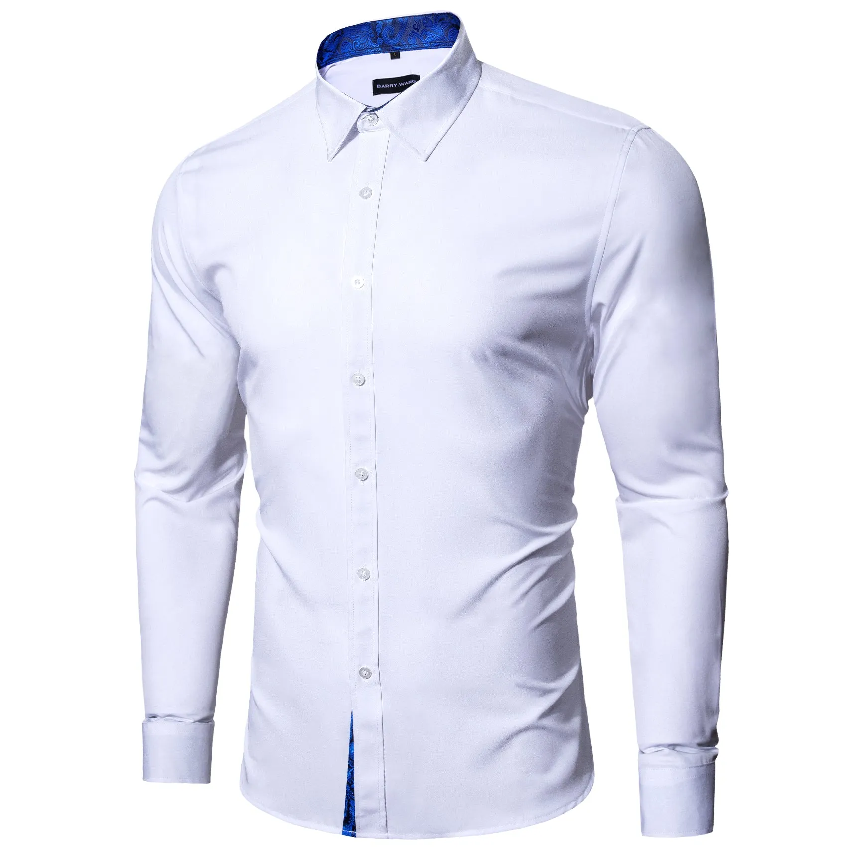 Barry. Wang Mens White Royal Blue Splicing Shirt Long Sleeve Formal Shirt for Wedding sold by Barrywang product image thumbnail 3