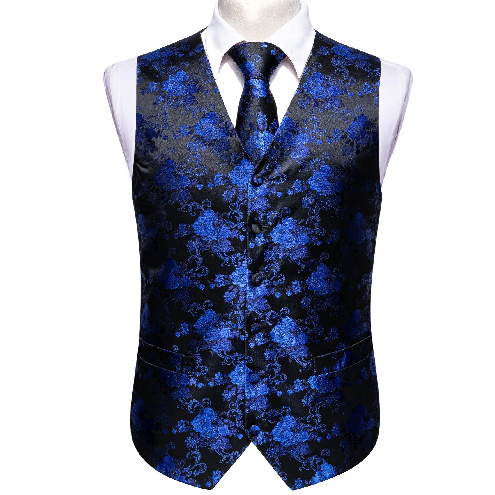 Barry. Wang Mens Collar Vest Black Navy Blue Paisley Suit Waistcoat Tie Hanky Cufflinks sold by Barrywang product image thumbnail 3