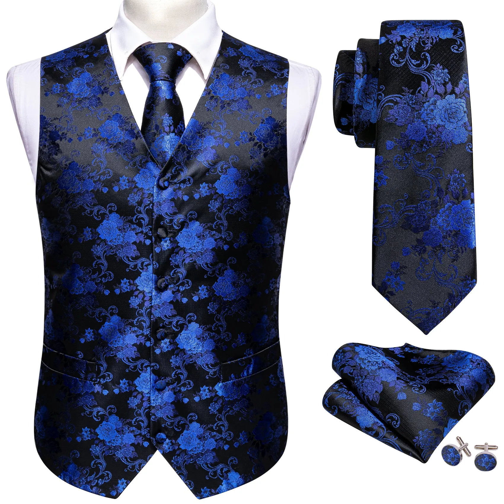 Barry. Wang Mens Collar Vest Black Navy Blue Paisley Suit Waistcoat Tie Hanky Cufflinks sold by Barrywang product image thumbnail 5