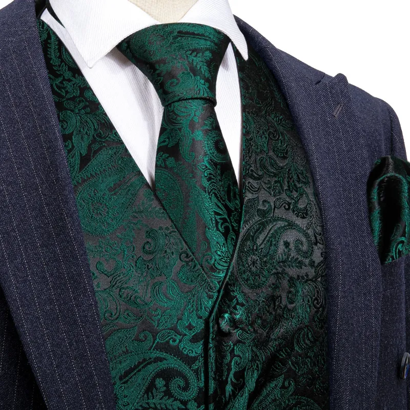 Barry. Wang Hunter Green suit Vest Paisley Jacquard Formal Vest Tie Hanky Cufflinks Set sold by Barrywang