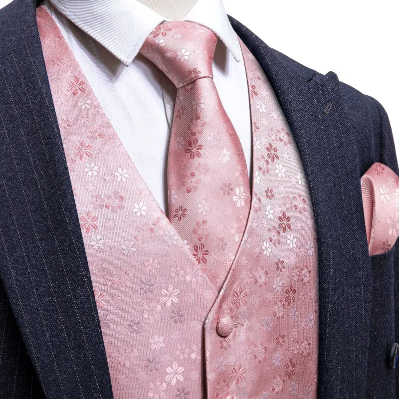Barry. Wang Mens Pink Suit Vest Floral Wedding Dress Waistcoat Necktie Pocket Square Set sold by Barrywang