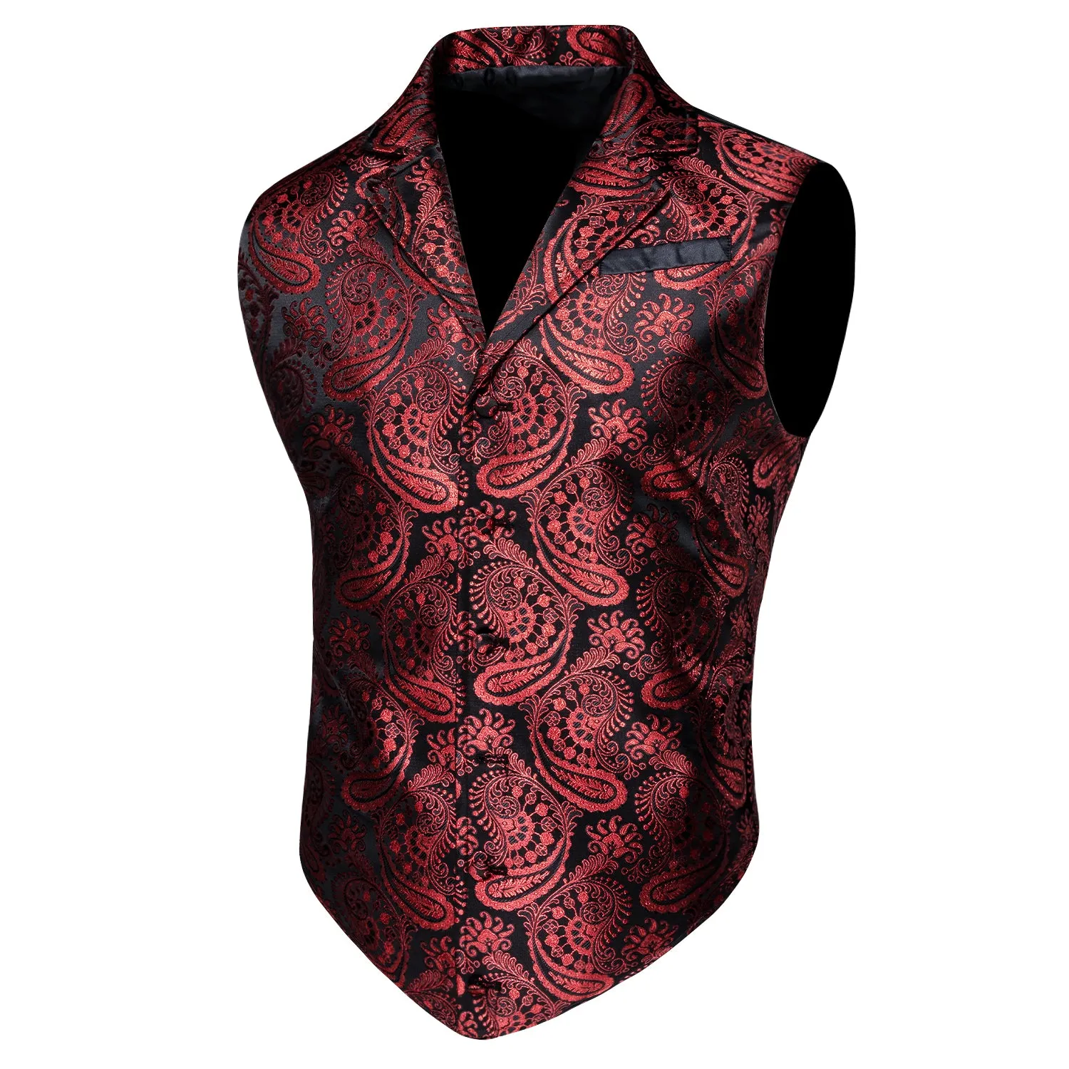 Barry. Wang Mens Paisley Victorian Vest Burgundy Tailored Collar Waistcoat for Tuxedo sold by Barrywang product image thumbnail 2