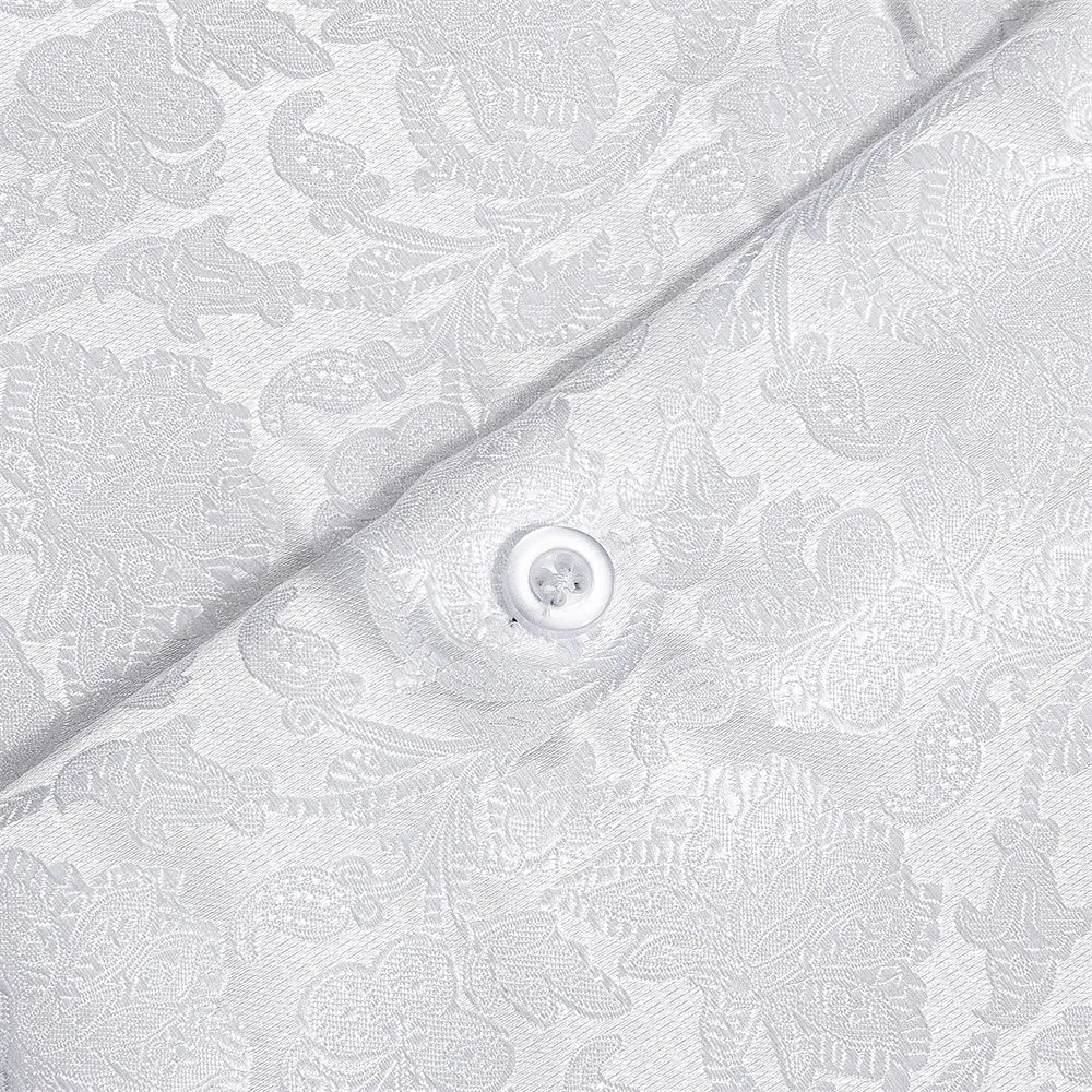 Barry. Wang Mens White Dress Shirt Paisley Silk Long Sleeve Button Down Shirt sold by Barrywang product image thumbnail 3
