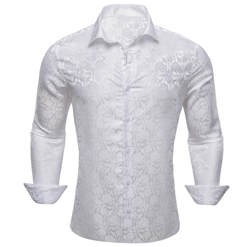 Barry. Wang Mens White Dress Shirt Paisley Silk Long Sleeve Button Down Shirt sold by Barrywang