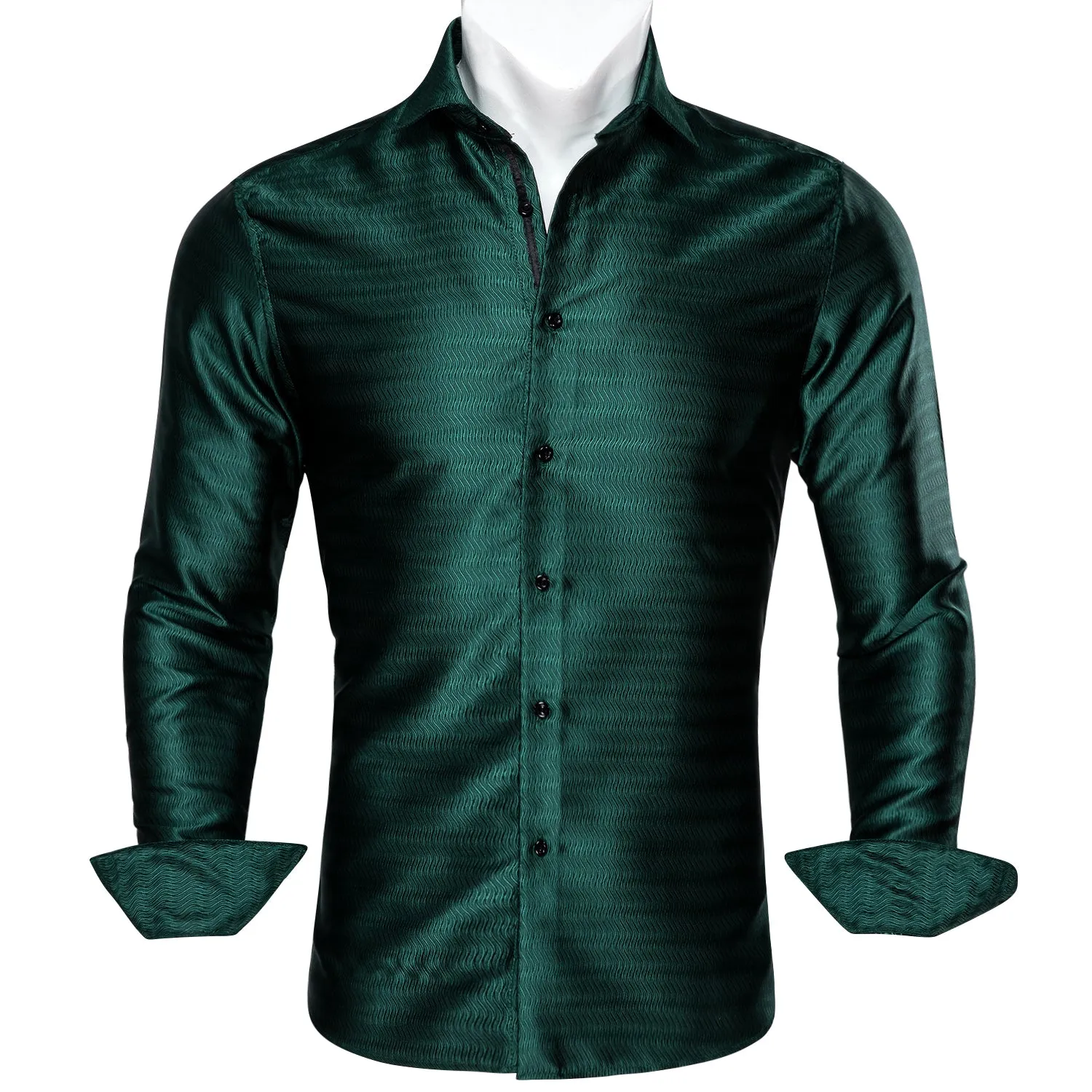 Barry. Wang Mens Hunter Green Dress Shirt Solid Long Sleeve Wrinkle-Free Formal Shirt sold by Barrywang product image thumbnail 4