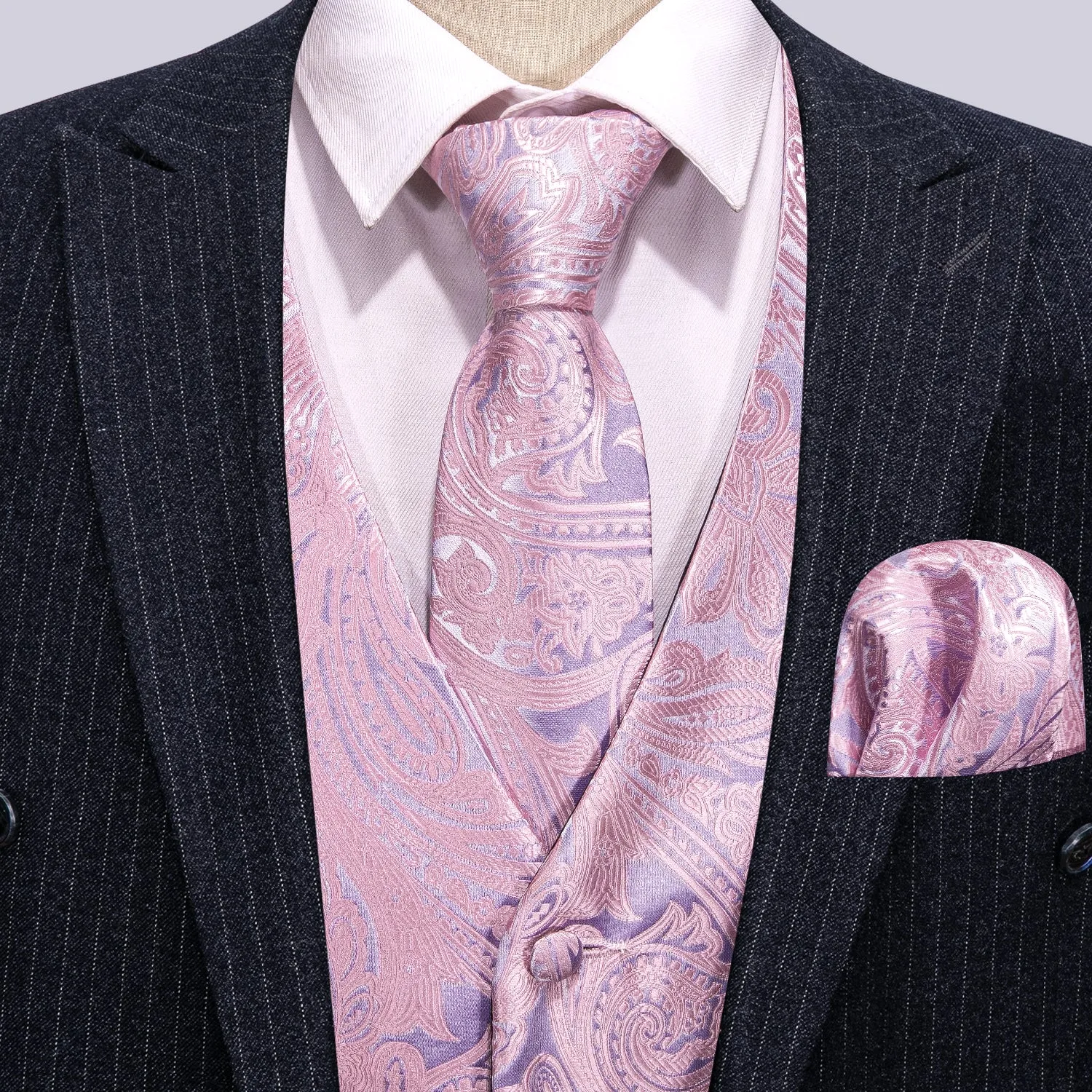 Barry. Wang Mens Dusty Rose Suit Waistcoat Floral Dress Vest Necktie Pocket Square Set sold by Barrywang product image thumbnail 2