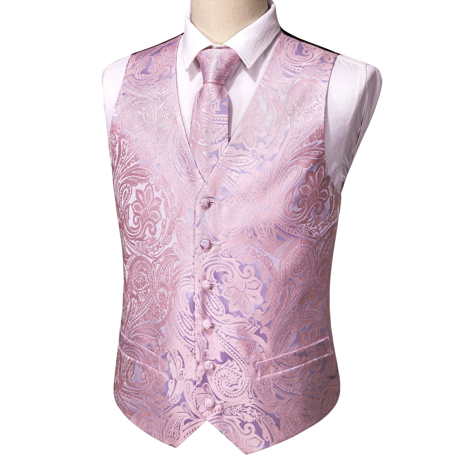 Barry. Wang Mens Dusty Rose Suit Waistcoat Floral Dress Vest Necktie Pocket Square Set sold by Barrywang product image thumbnail 5