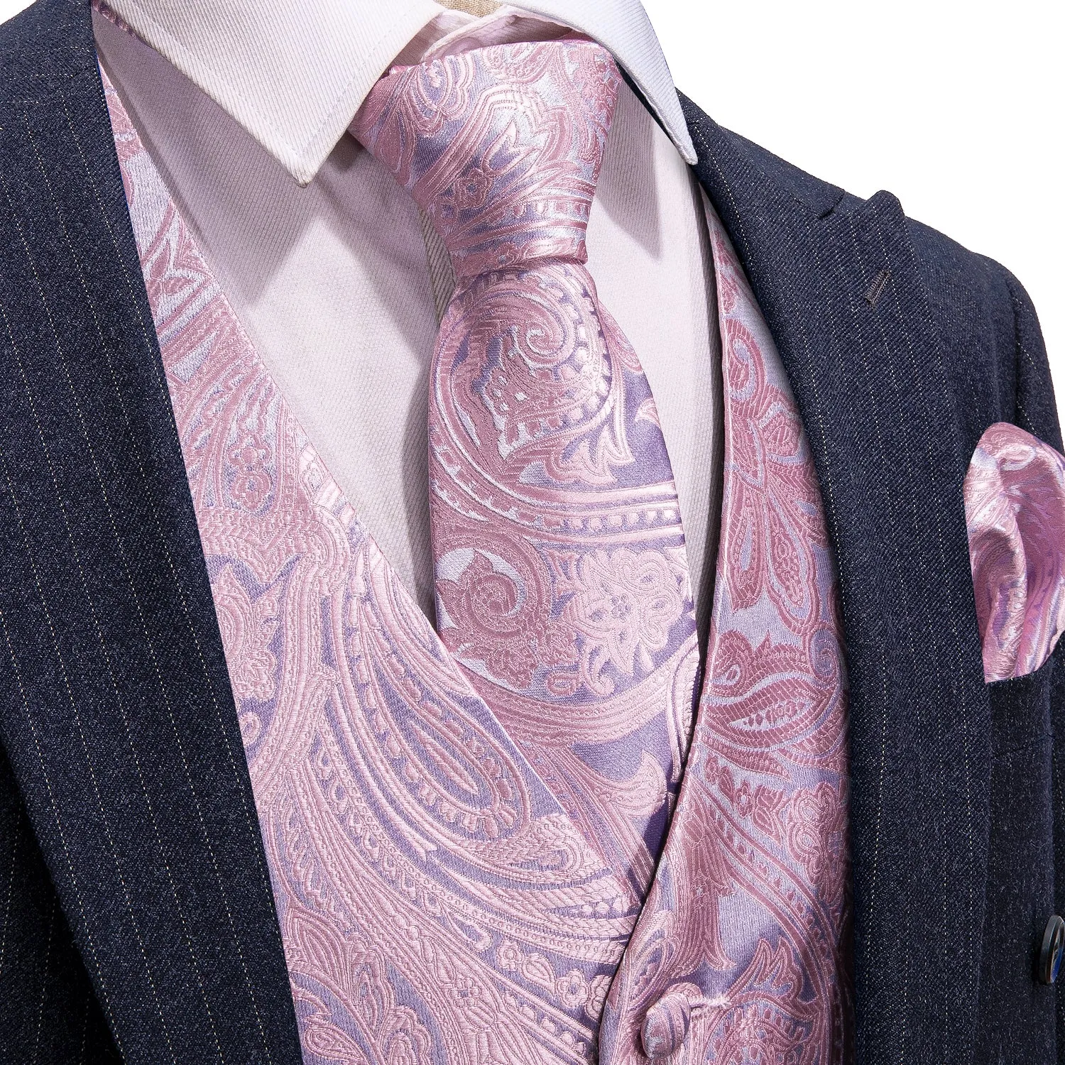 Barry. Wang Mens Dusty Rose Suit Waistcoat Floral Dress Vest Necktie Pocket Square Set sold by Barrywang