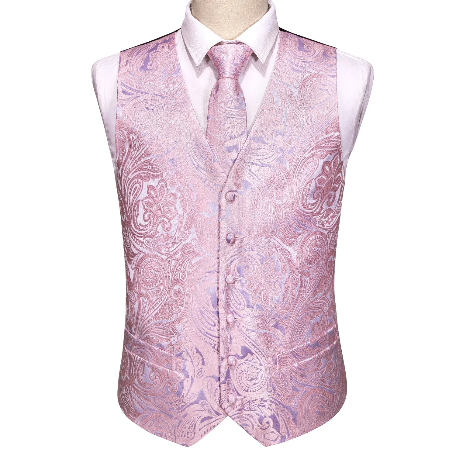 Barry. Wang Mens Dusty Rose Suit Waistcoat Floral Dress Vest Necktie Pocket Square Set sold by Barrywang product image thumbnail 4