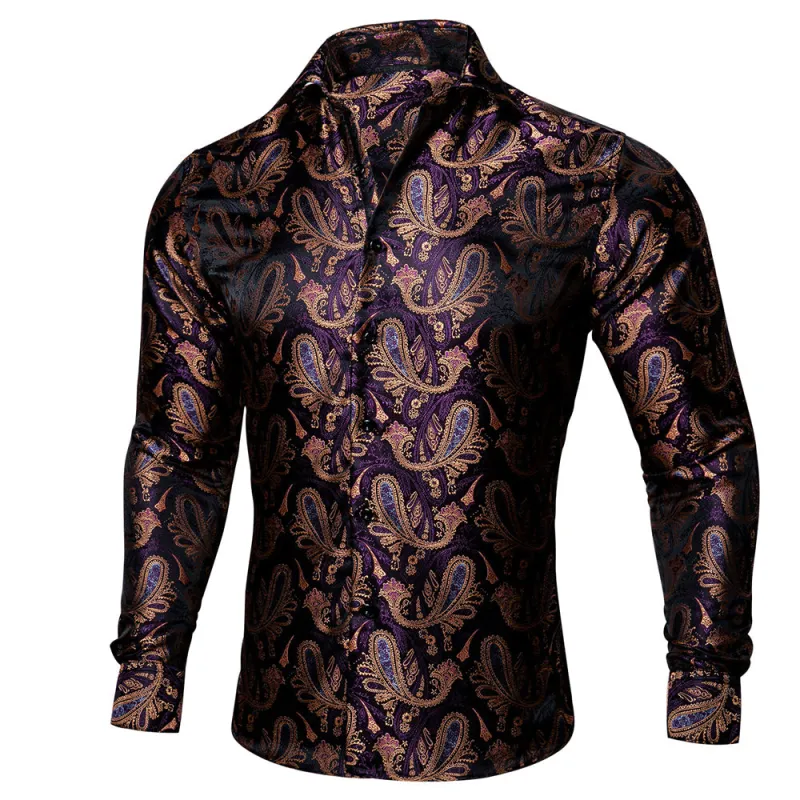 Barry. Wang Mens Purple Dress Shirt Paisley Long Sleeve Button Down Business Casual Shirt sold by Barrywang