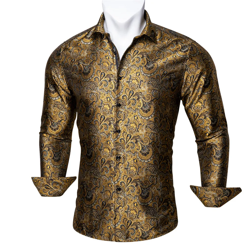 Barry. Wang Mens Gold Dress Shirt Paisley Silk Long Sleeve Button Down Shirt sold by Barrywang product image thumbnail 3