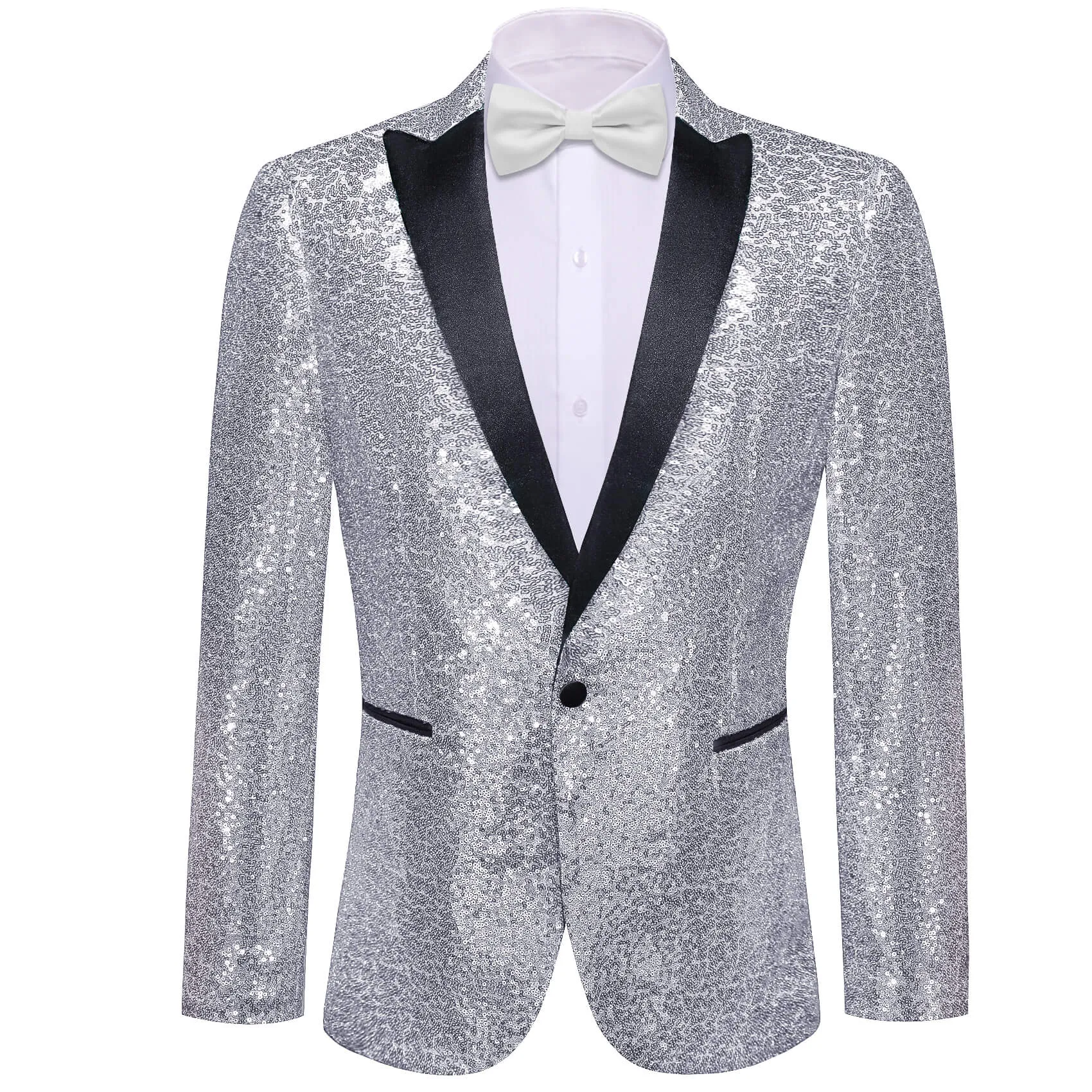 Barry. Wang Sequin Silver Wedding Suit For Men Satin Notch Collar One Button Jacket Party Dress sold by Barrywang