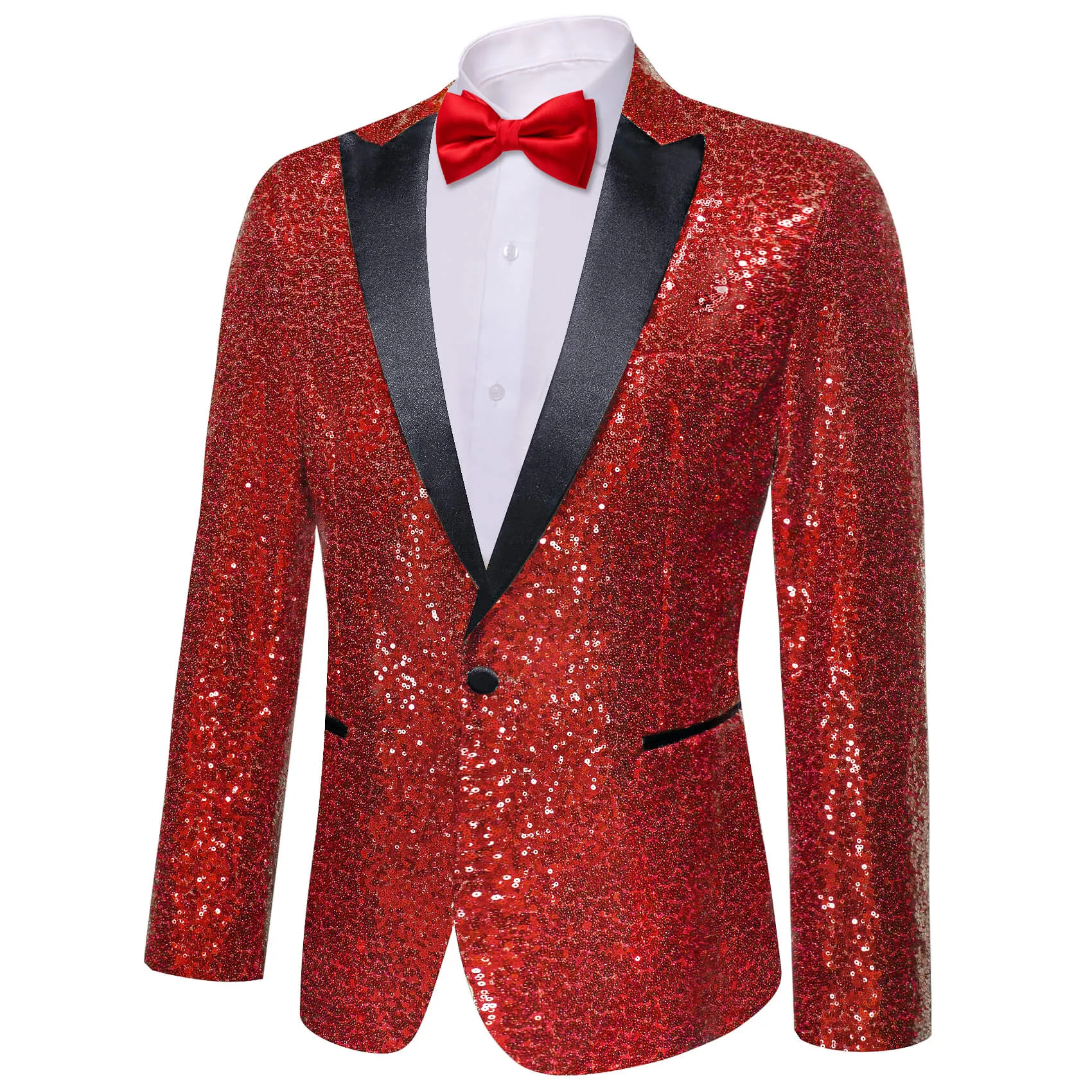 Barry. Wang Men's Sequin Red Party Suit Notch Lapel One Button Banquet Wedding Blazer Tuxedos sold by Barrywang product image thumbnail 3