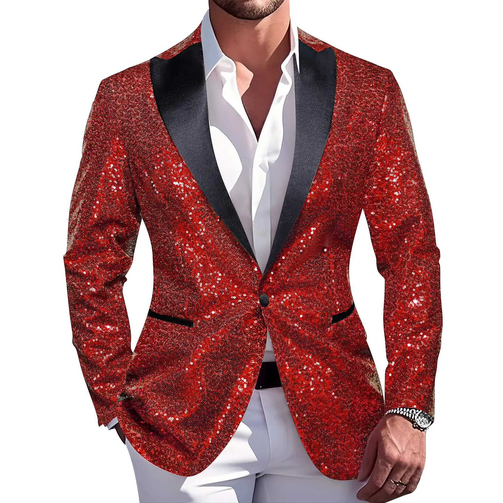 Barry. Wang Men's Sequin Red Party Suit Notch Lapel One Button Banquet Wedding Blazer Tuxedos sold by Barrywang product image thumbnail 2