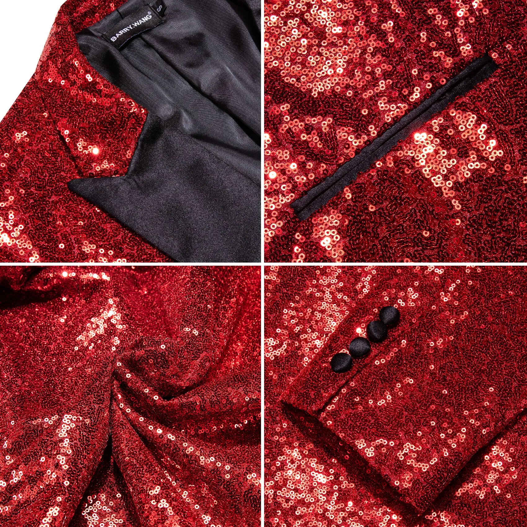 Barry. Wang Men's Sequin Red Party Suit Notch Lapel One Button Banquet Wedding Blazer Tuxedos sold by Barrywang product image thumbnail 5