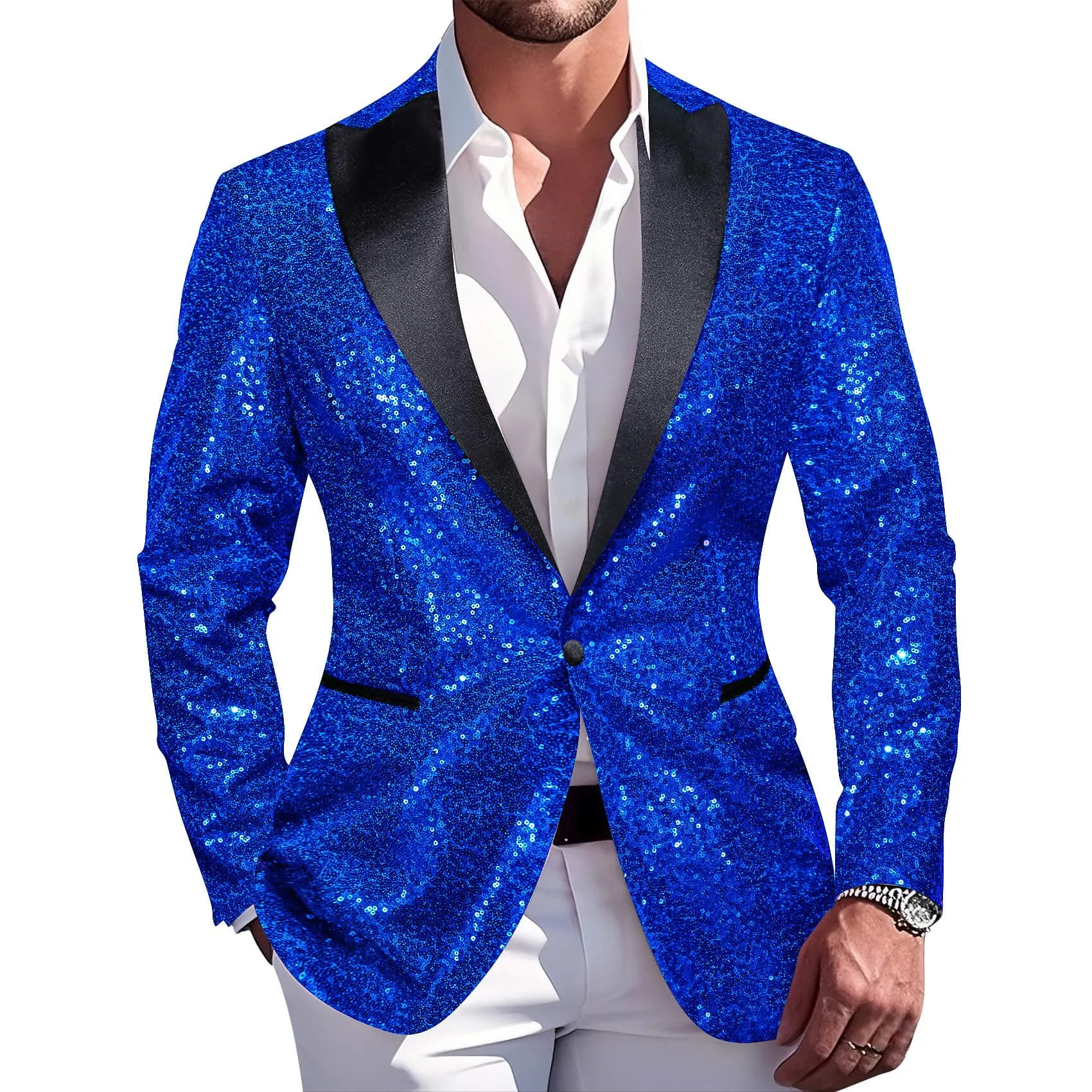 Barry. Wang Men's Royal Blue Sequin Suit One Button Notch Lapel Jacket Festival Party Tuxedo sold by Barrywang product image thumbnail 5