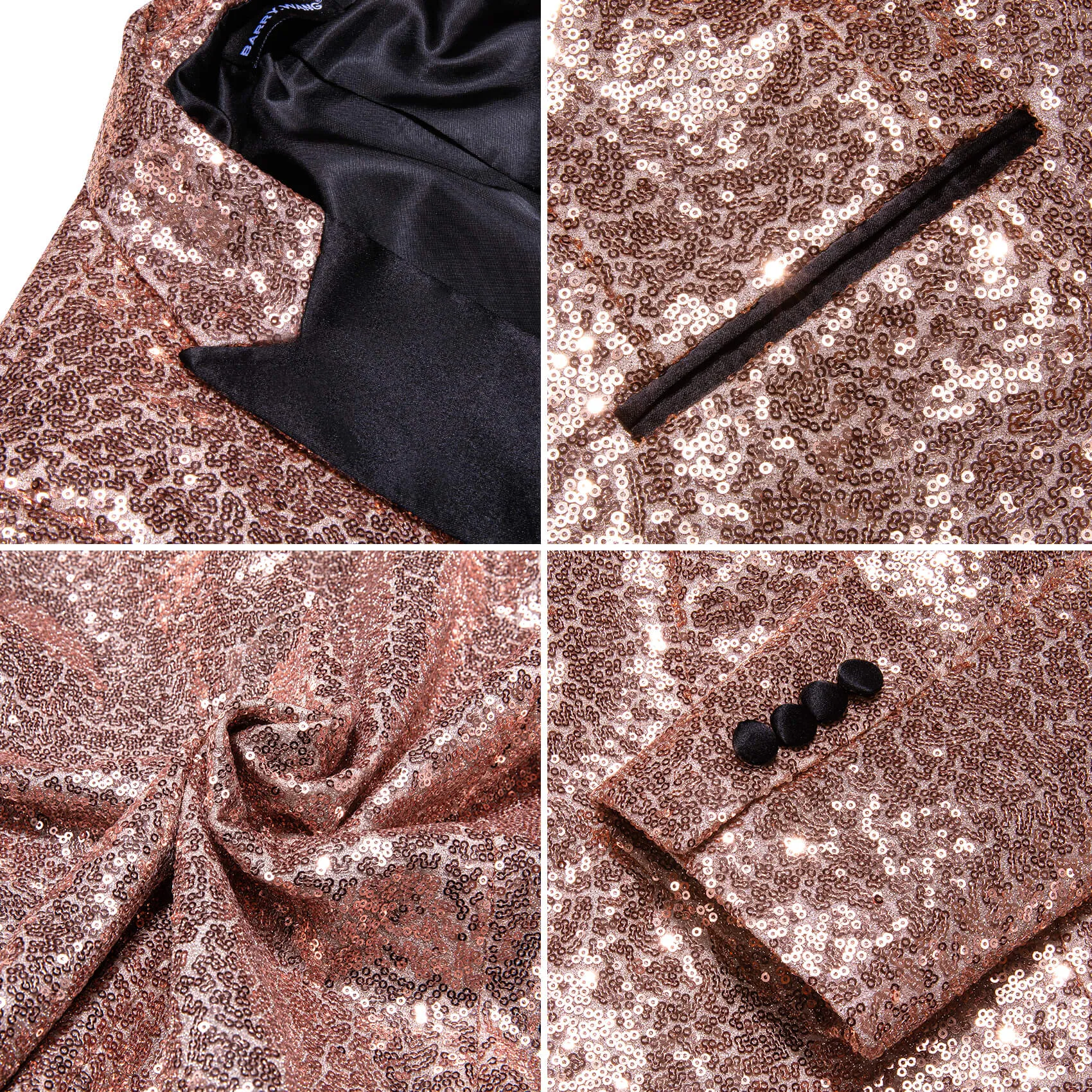 Barry. Wang Men's 70s Disco Sequin Rose Golden Blazer One Button Notch Collar Jacket Wedding Prom Tuxedo Coat sold by Barrywang product image thumbnail 5