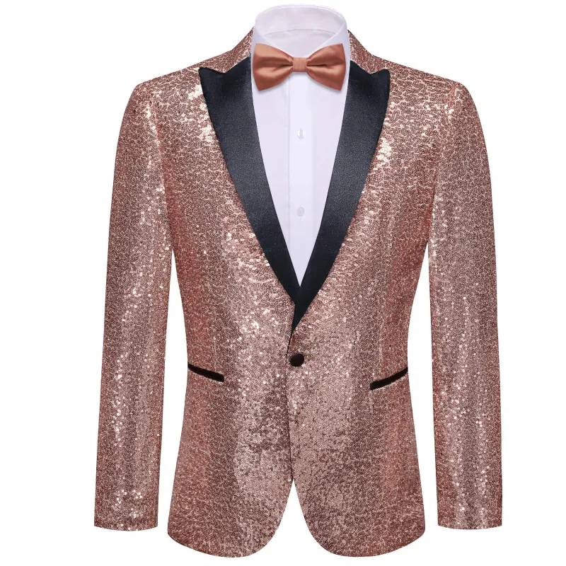 Barry. Wang Men's 70s Disco Sequin Rose Golden Blazer One Button Notch Collar Jacket Wedding Prom Tuxedo Coat sold by Barrywang