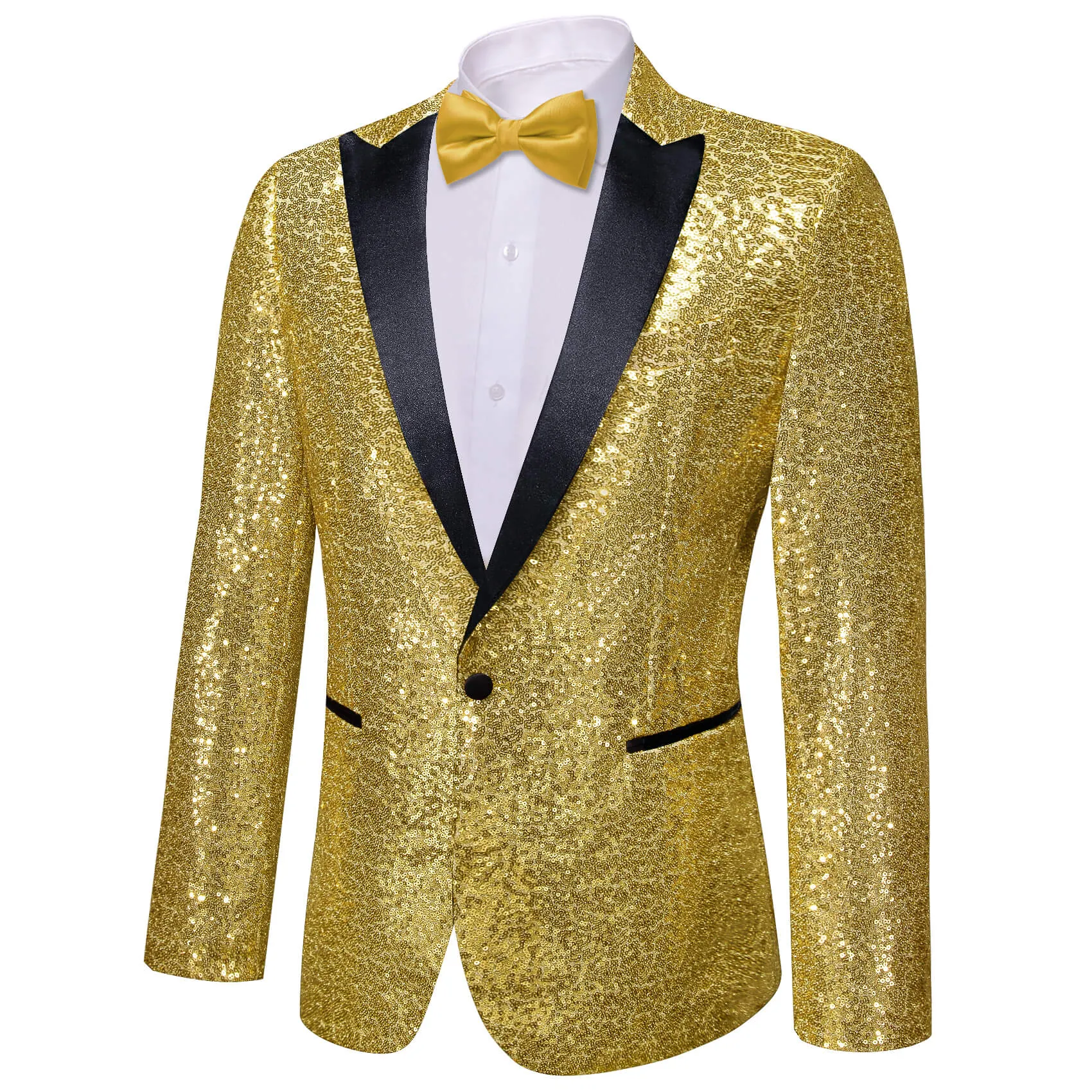 Barry. Wang Men's Sequins Shiny Gold Suit Satin Notch Collar One Button Jacket Party Prom Festival Tuxedo sold by Barrywang product image thumbnail 3