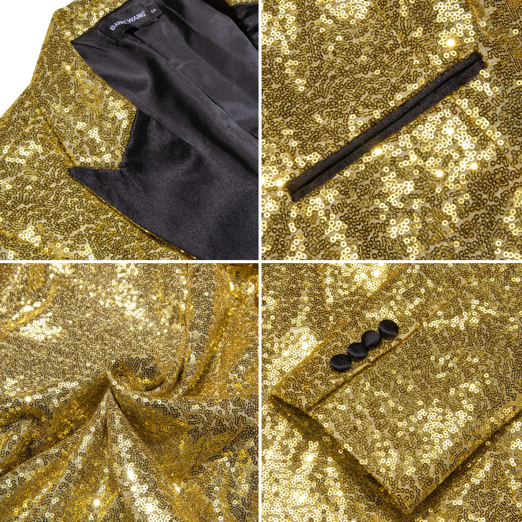 Barry. Wang Men's Sequins Shiny Gold Suit Satin Notch Collar One Button Jacket Party Prom Festival Tuxedo sold by Barrywang product image thumbnail 5