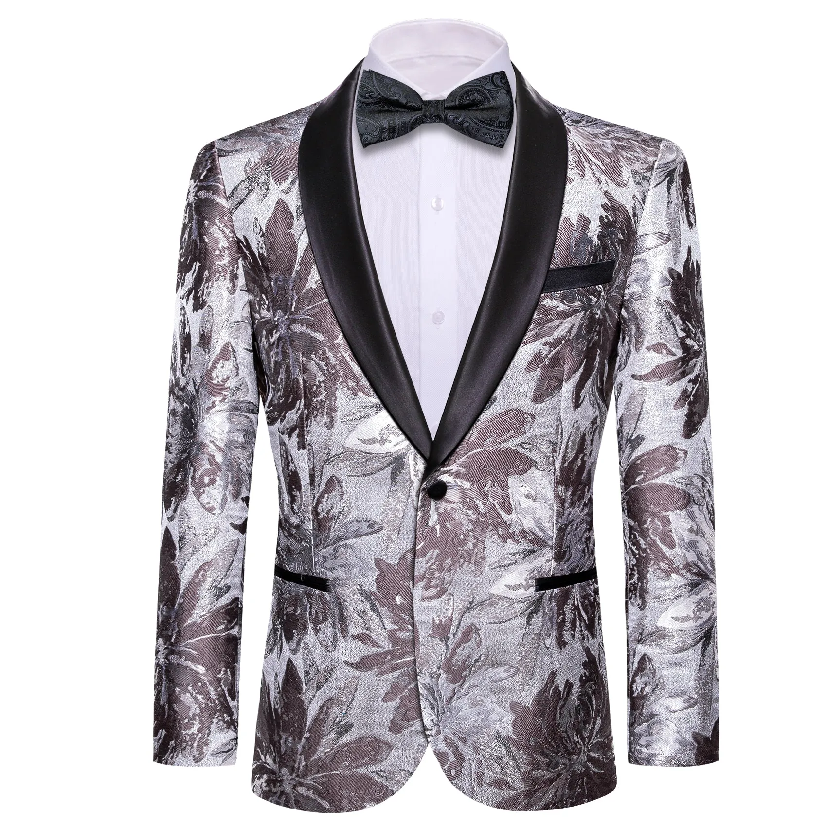 Barry. Wang Men's Neoclassical Metallic Silver Brown Floral Suit Shawl Lapel One Button Blazer Wedding Tuxedos sold by Barrywang