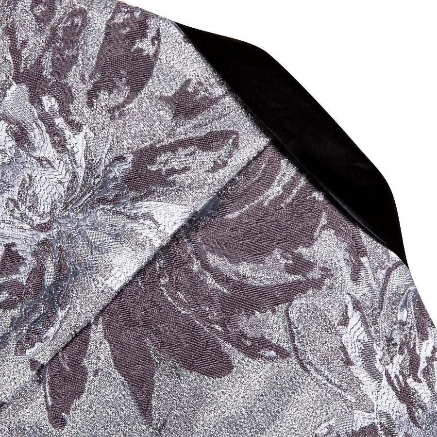 Barry. Wang Men's Neoclassical Metallic Silver Brown Floral Suit Shawl Lapel One Button Blazer Wedding Tuxedos sold by Barrywang product image thumbnail 5