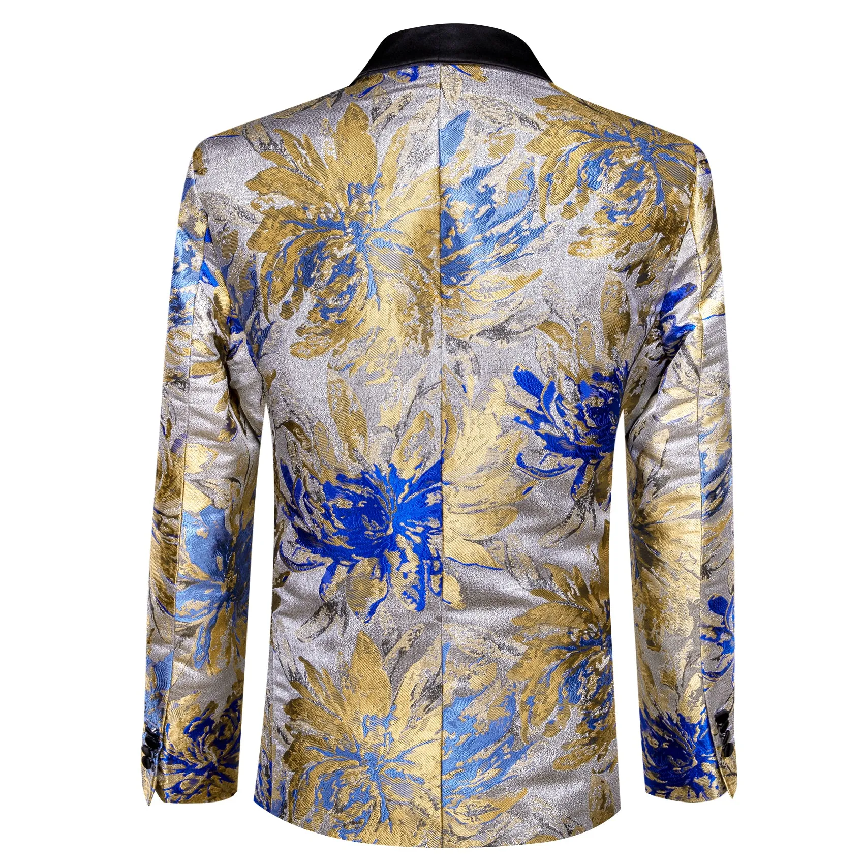 Barry. Wang Men's Baroque Wedding Suit Metallic Silver Royal Blue Gold Floral Shawl Collar Jacket Tuxedos sold by Barrywang product image thumbnail 3