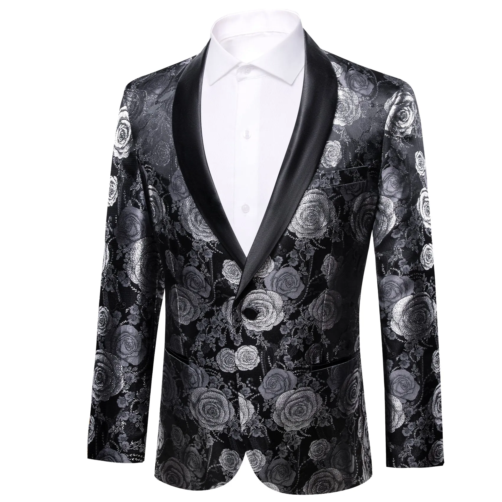 Barry. Wang Men's Castle Style Silver Rose Suit Shawl Collar Jacket Slim One Button Wedding Blazer sold by Barrywang product image thumbnail 2