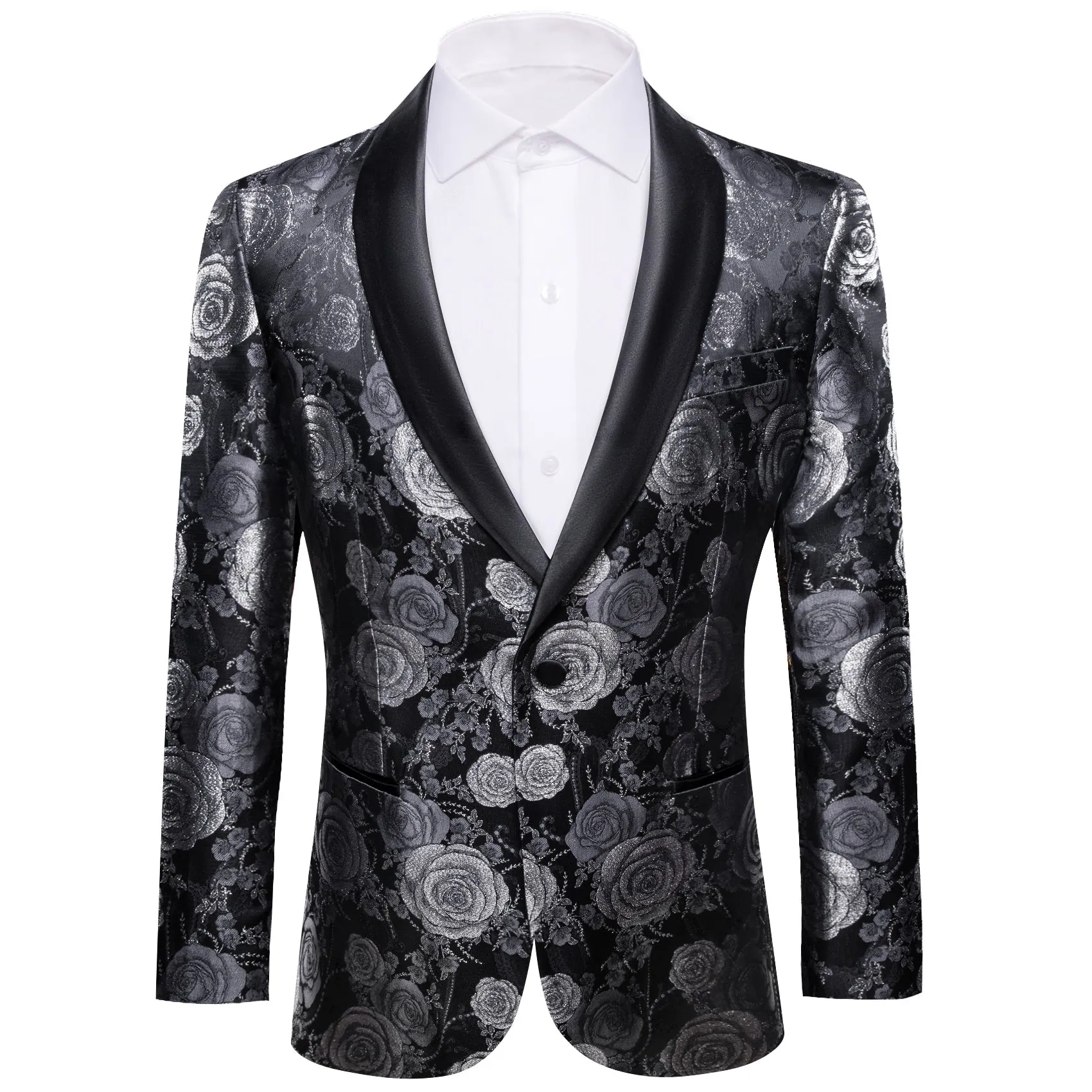 Barry. Wang Men's Castle Style Silver Rose Suit Shawl Collar Jacket Slim One Button Wedding Blazer sold by Barrywang