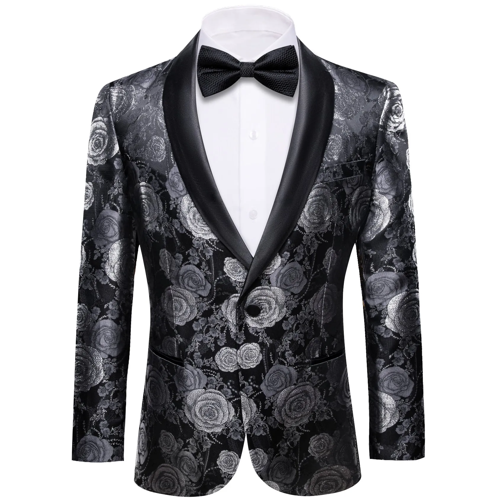 Barry. Wang Men's Castle Style Silver Rose Suit Shawl Collar Jacket Slim One Button Wedding Blazer sold by Barrywang product image thumbnail 3