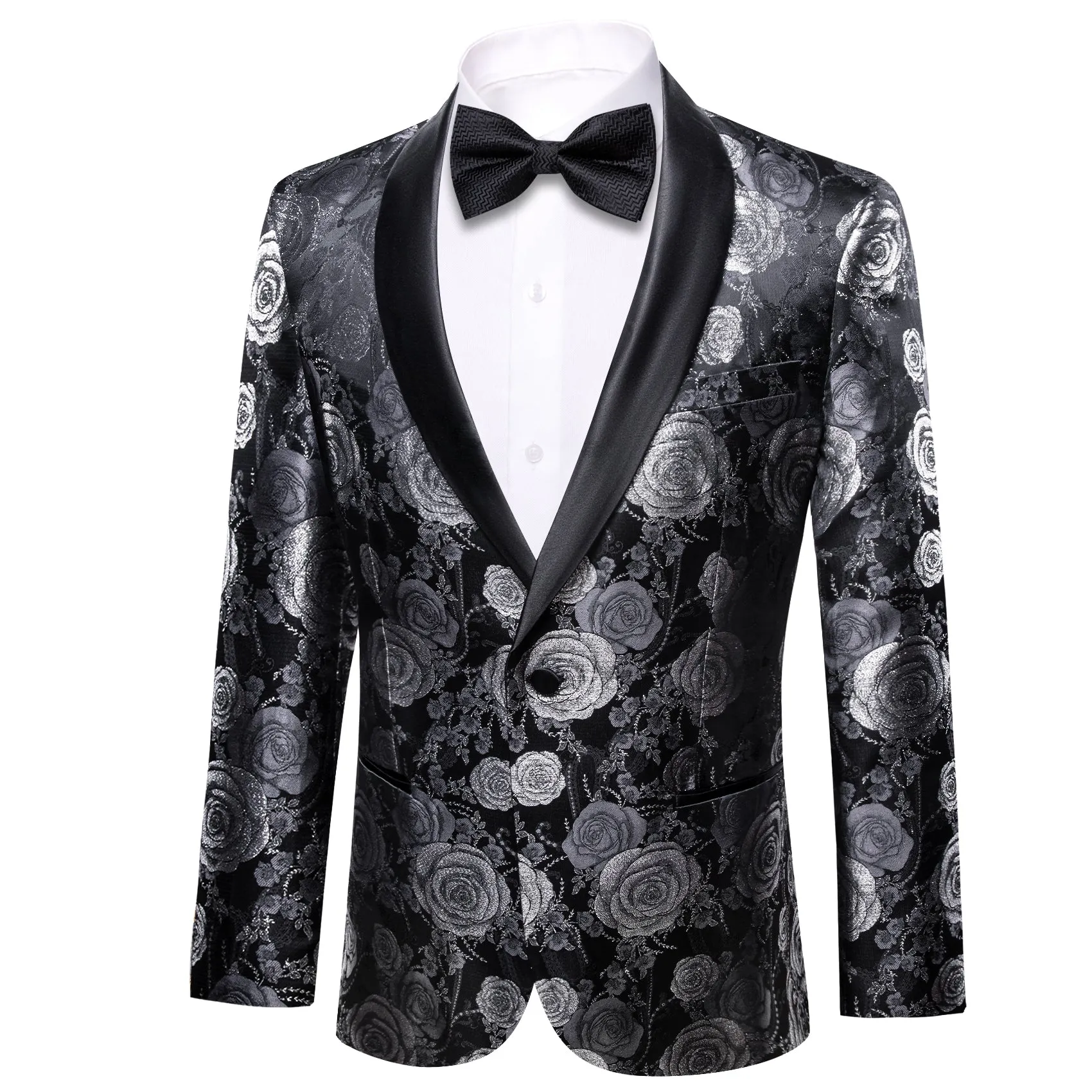 Barry. Wang Men's Castle Style Silver Rose Suit Shawl Collar Jacket Slim One Button Wedding Blazer sold by Barrywang product image thumbnail 4