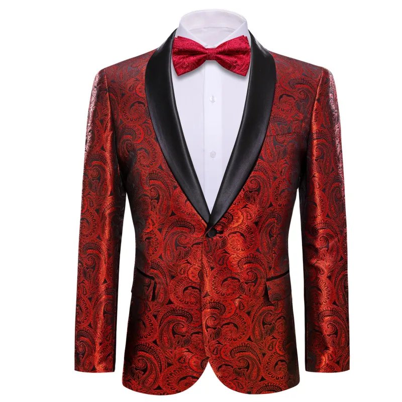 Barry. Wang Paisley Scarlet Suit For Men One Button Silk Shawl Collar Wedding Banquet Jacket sold by Barrywang