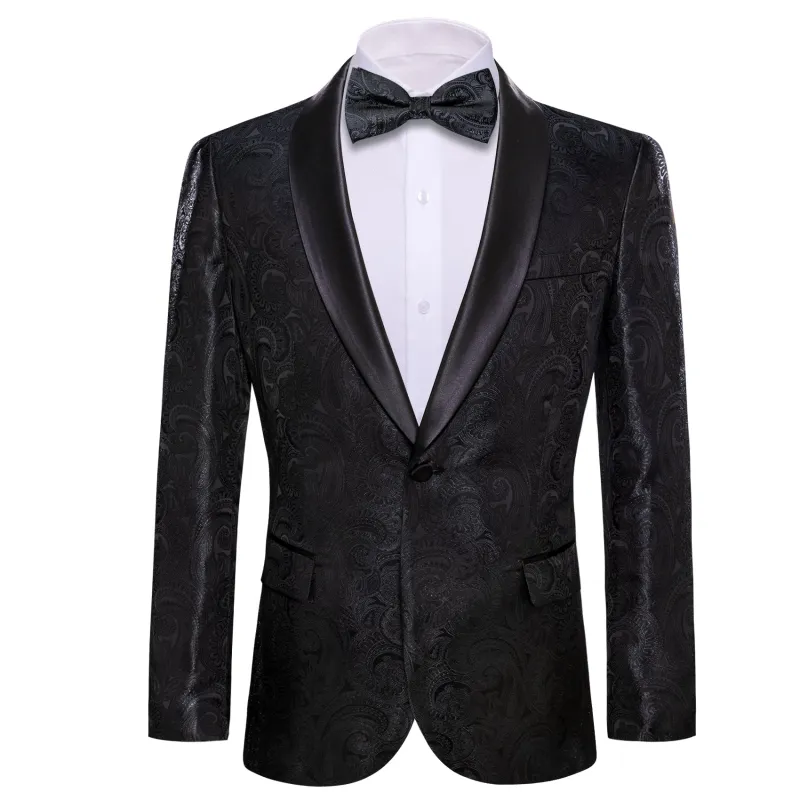 Barry. Wang Men's Matte Black Paisley Suit One Button Shawl-Lapel Jacquard Blazer,Tuxedos For Wedding Dinner sold by Barrywang