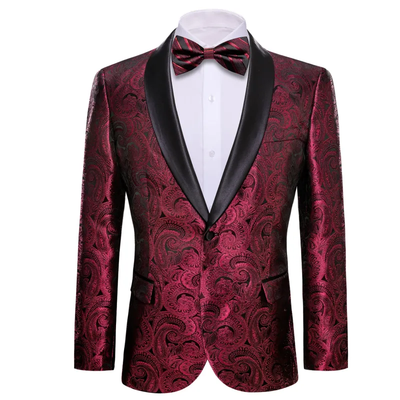 Barry. Wang Burgundy Paisley Suit For Men Silk Shawl-Lapel One Button Jacquard Dress Wedding Dinner Tuxedos sold by Barrywang