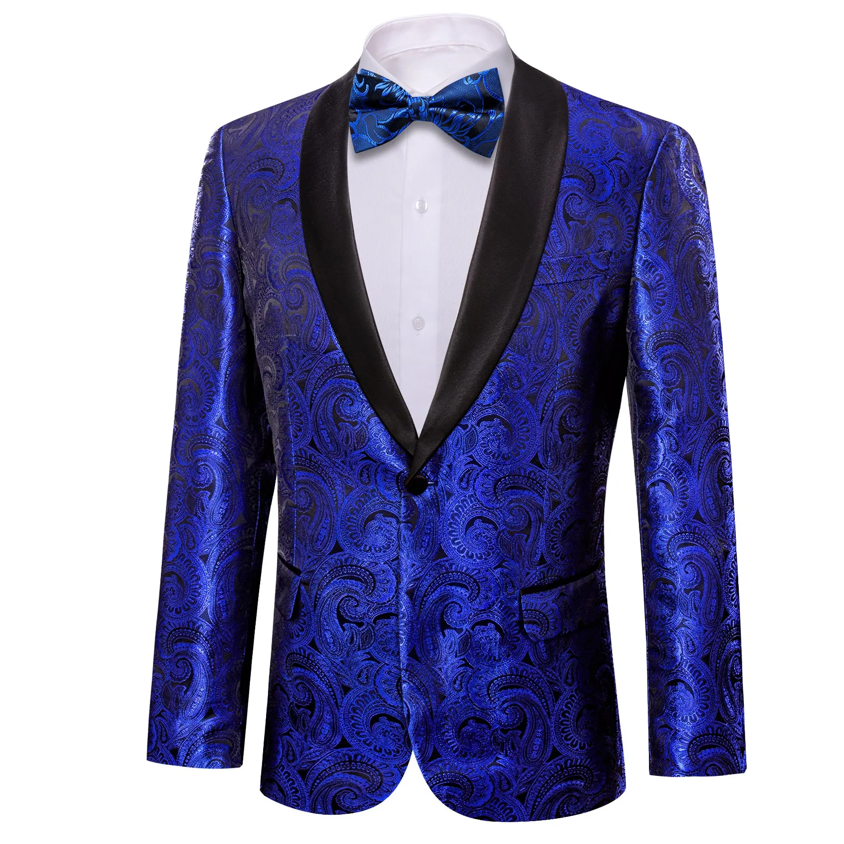 Barry. Wang Men's Paisley Cobalt Blue Suit Silk Shawl Collar One Button Wedding Banquet Jacket sold by Barrywang product image thumbnail 2