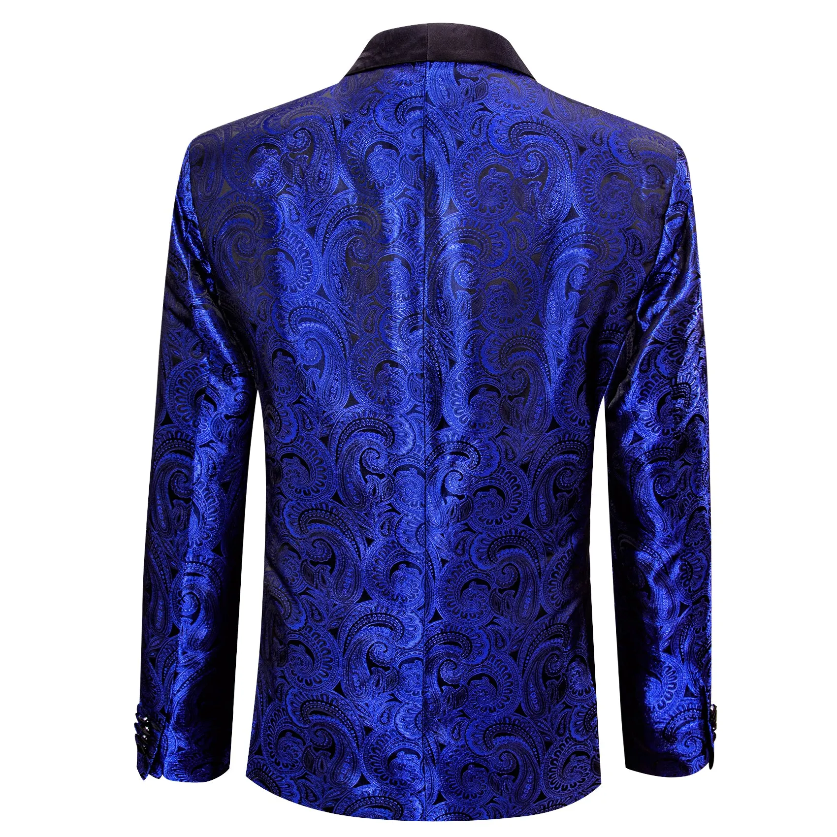 Barry. Wang Men's Paisley Cobalt Blue Suit Silk Shawl Collar One Button Wedding Banquet Jacket sold by Barrywang product image thumbnail 3