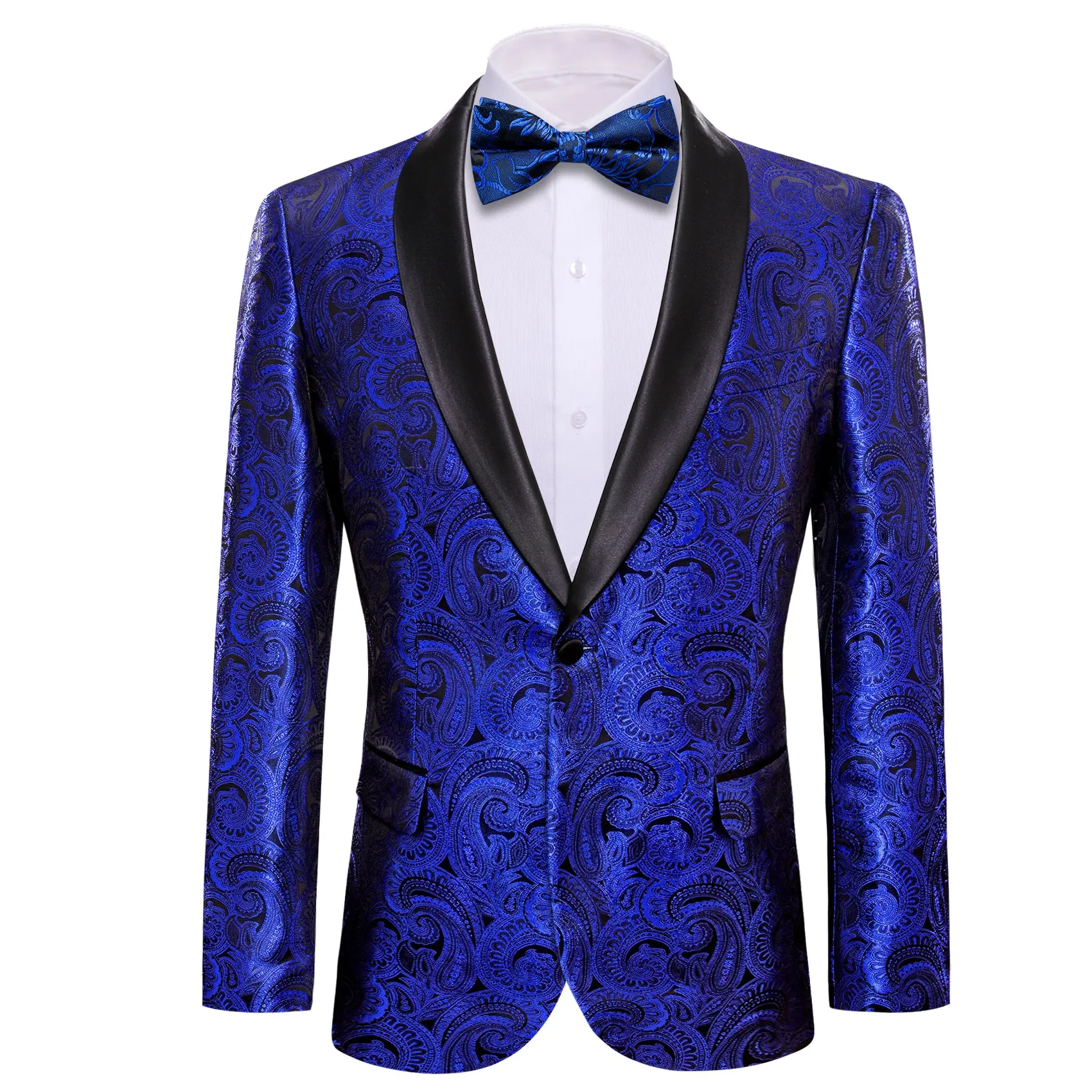 Barry. Wang Men's Paisley Cobalt Blue Suit Silk Shawl Collar One Button Wedding Banquet Jacket sold by Barrywang
