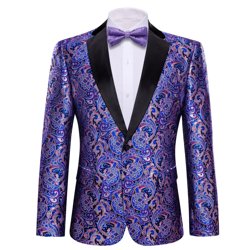 Barry. Wang Men's Violet Hyacinth Floral Suit Slim One Button Jacquard Blazer Party Wedding Jacket sold by Barrywang