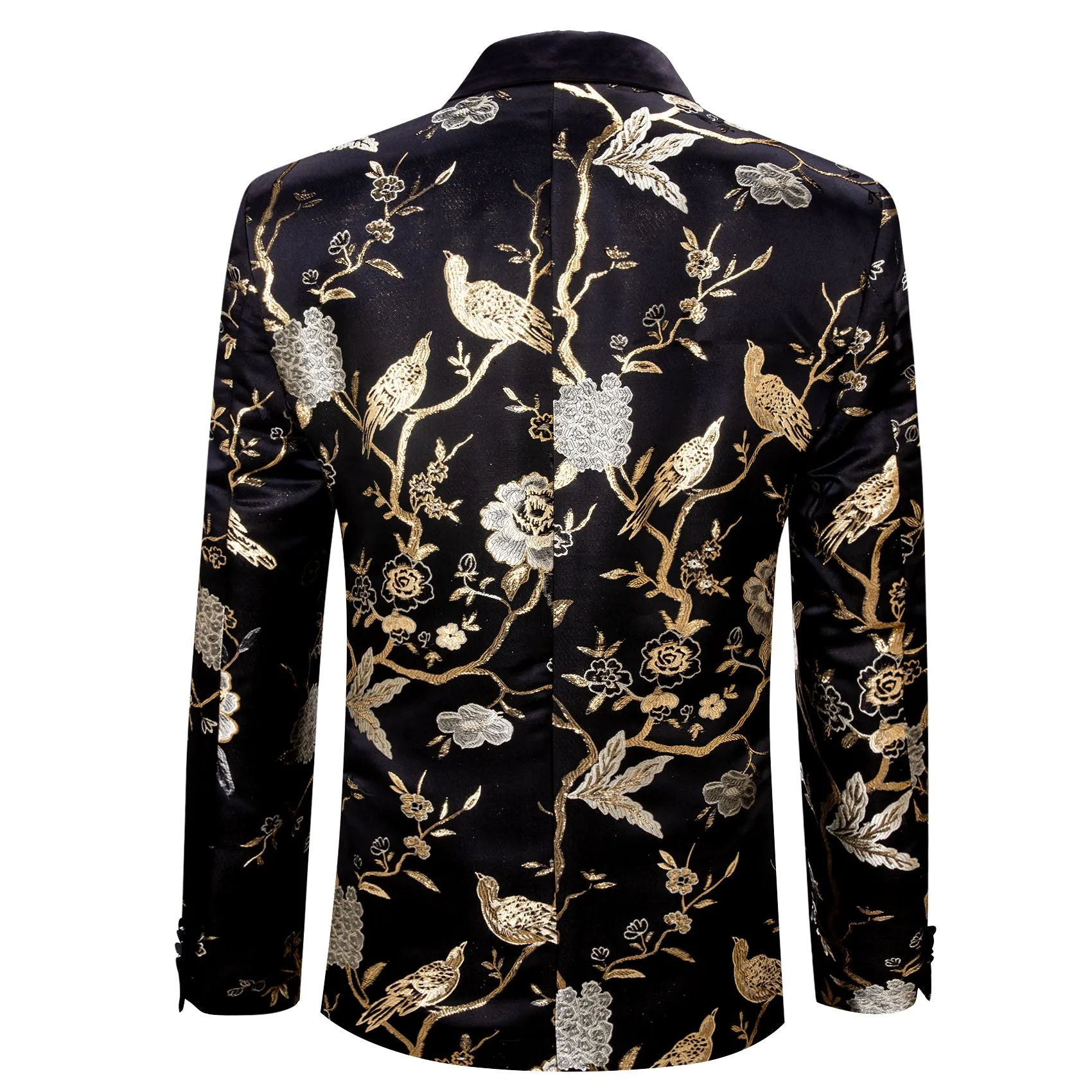 Barry. Wang Men's Black Gold Floral Suit Notch-Lapel Jacquard Blazer Tuxedos For Wedding Banquet sold by Barrywang product image thumbnail 3