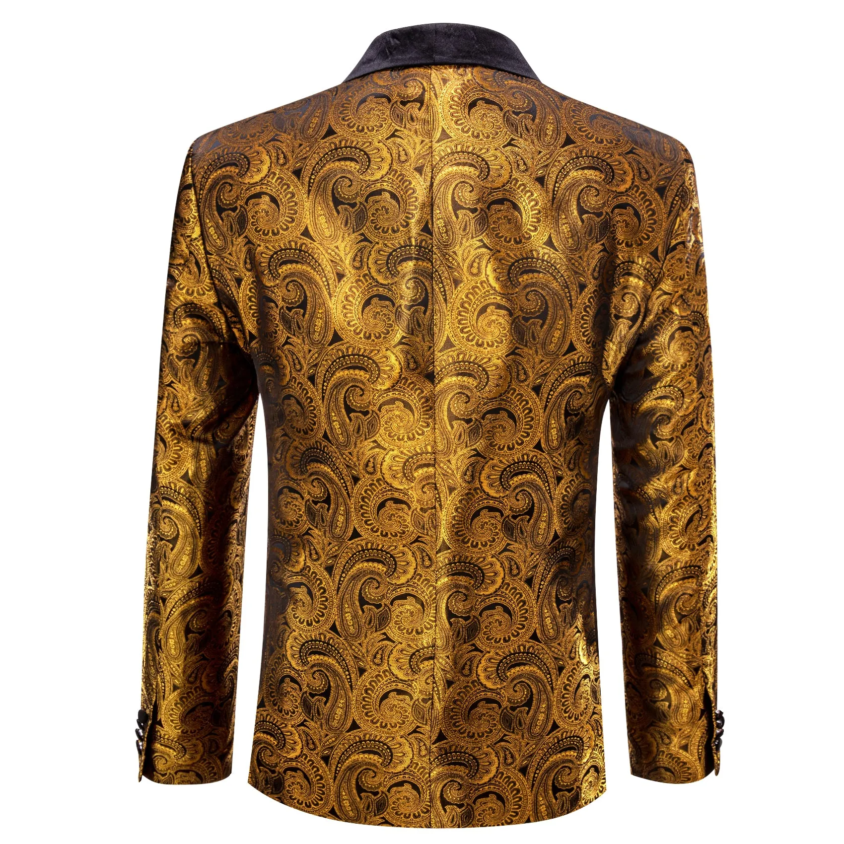 Barry. Wang Men's Gold Paisley Suit One Button Shawl-Lapel Jacquard Jacket Wedding Party Blazer sold by Barrywang product image thumbnail 3