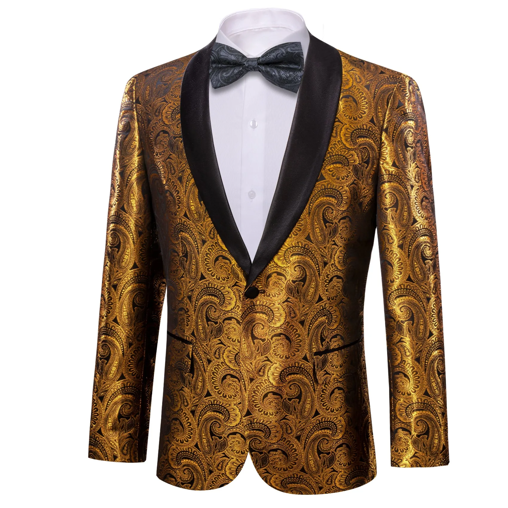 Barry. Wang Men's Gold Paisley Suit One Button Shawl-Lapel Jacquard Jacket Wedding Party Blazer sold by Barrywang product image thumbnail 2