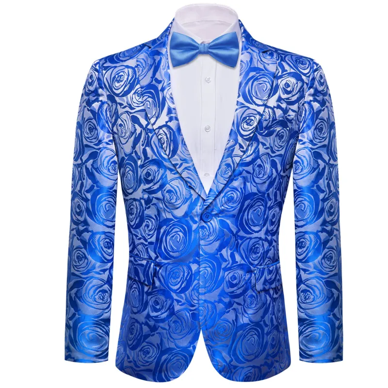 Barry. Wang Royal Blue Rose Suit For Men Notched Collar One Button Slim Tuxedos Wedding Party Dinner Jacket made by Barrywang